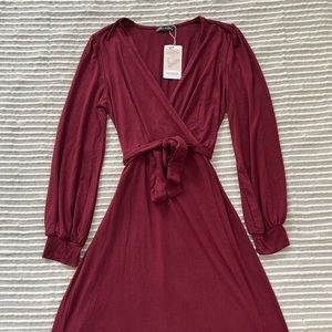 NALANISA Women's V Neck Wrap Split Long Sleeve Maxi Dress Long flowy Red Size M